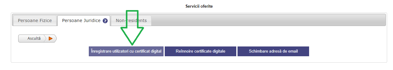 Înregistrare utilizatori cu certificat digital